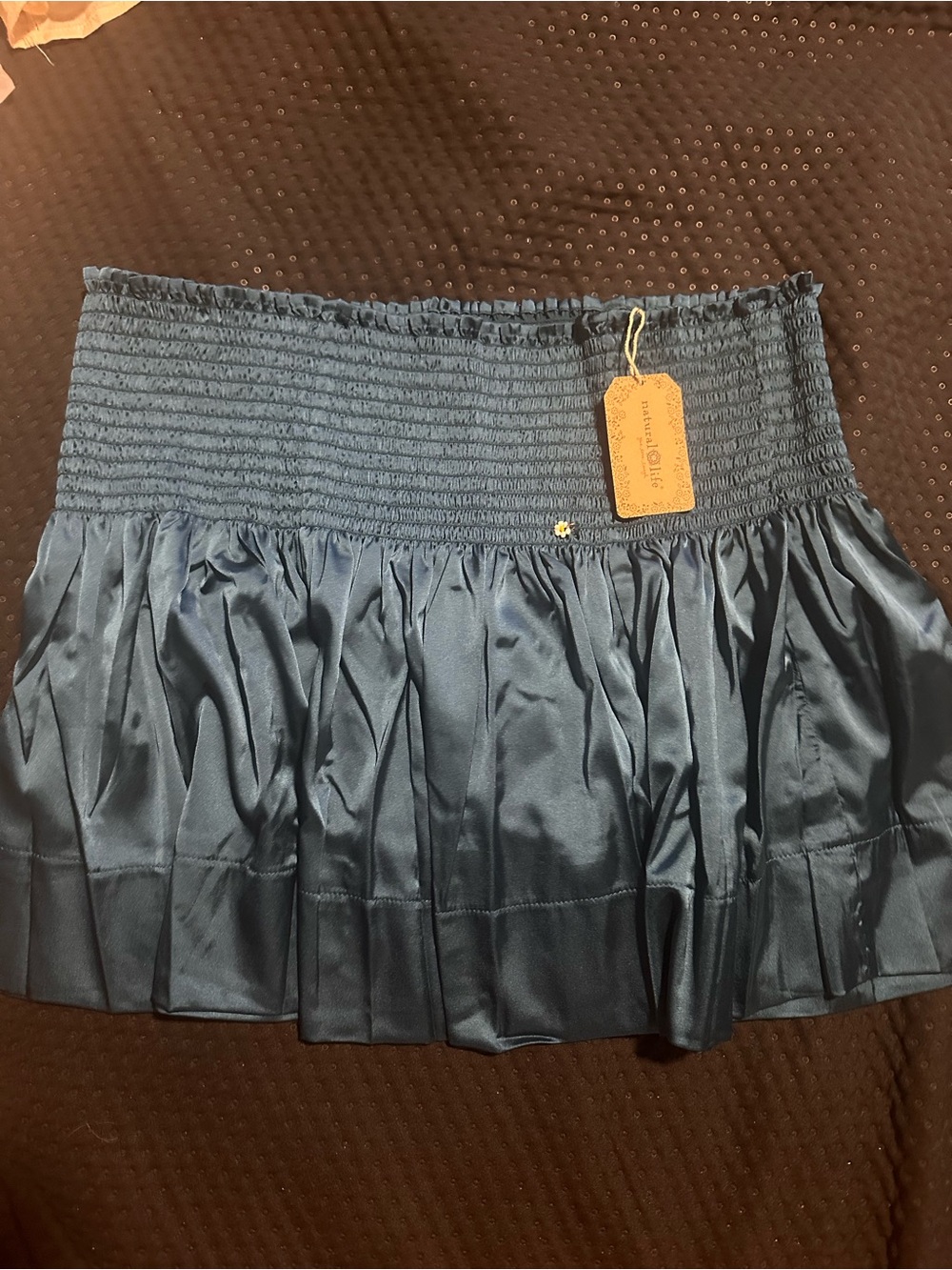 NATURAL LIFE Teal Satin Smocked Waist Circle Skort